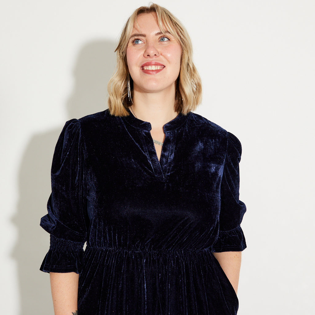 Dark blue velvet party dress Christmas - Disko Kids