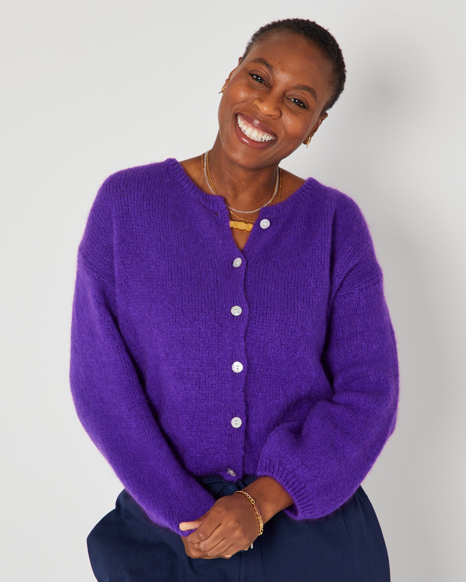 Purple Round Neck Cardigan