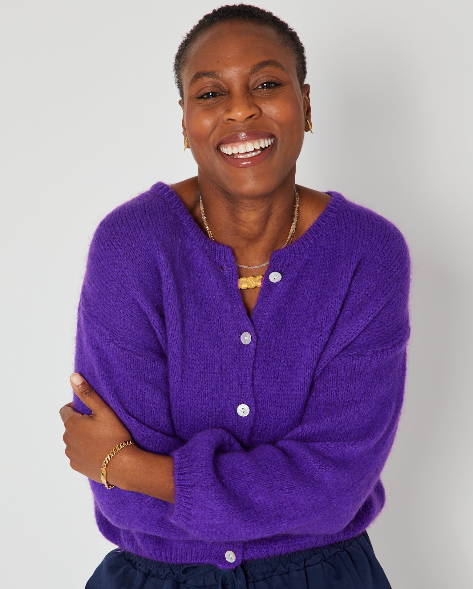 Purple Round Neck Cardigan