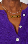 Large Disco Pendant Gold with purple cardi