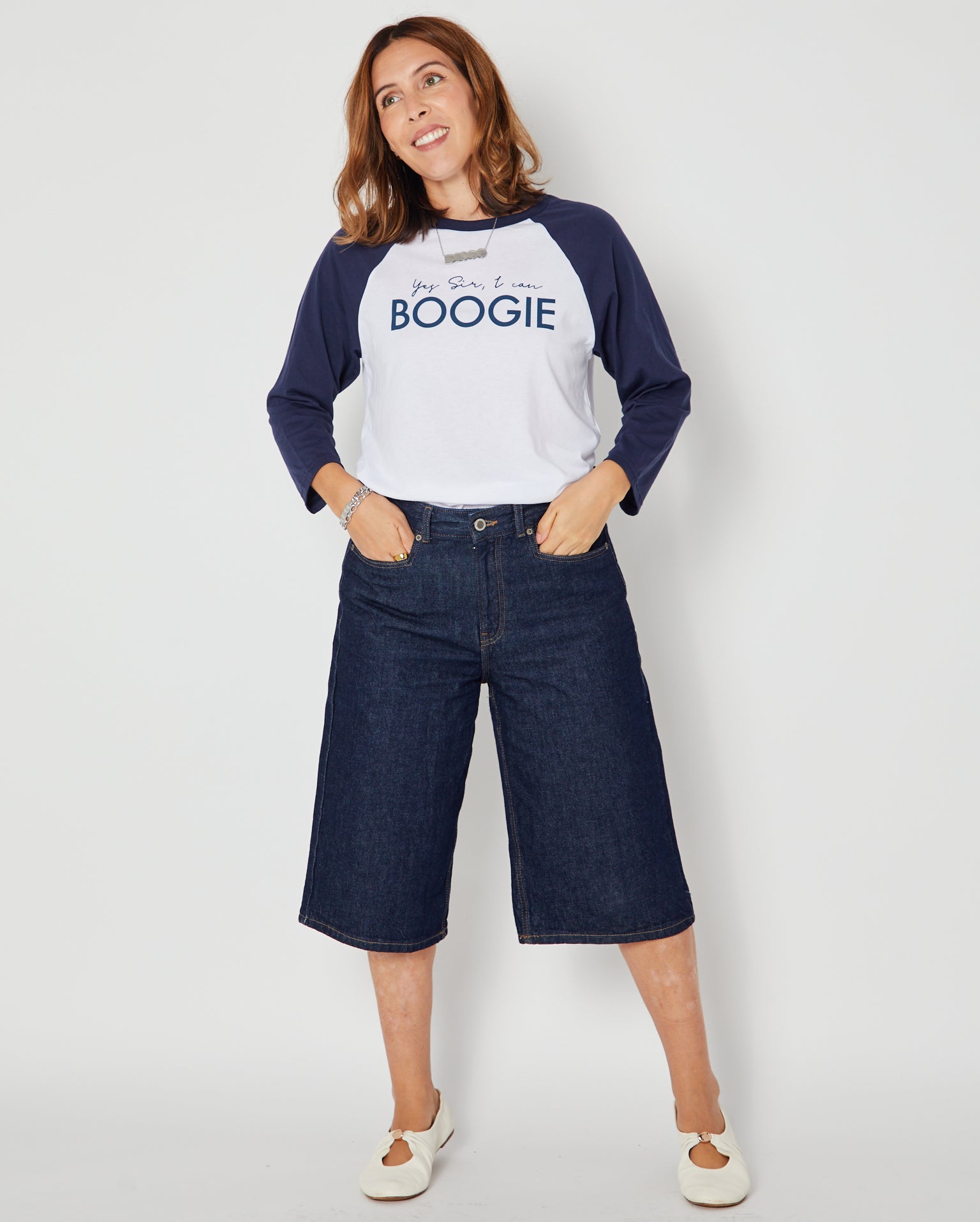 Yes Sir I Can Boogie Raglan Tshirt Navy & White