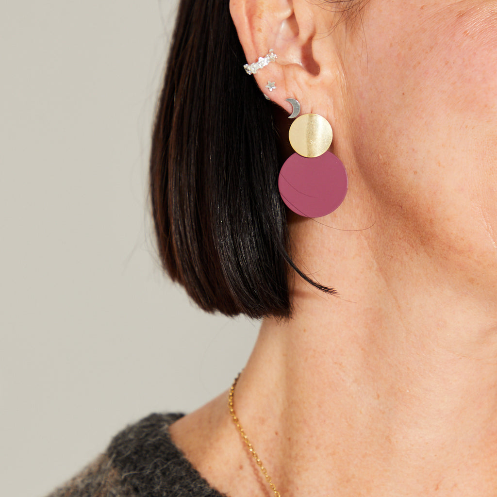 Burgundy and Gold Disc Earrings - Disko Kids
