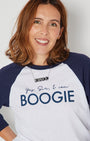 yes sir I can boogie raglan tshirt baseball style in navy close up