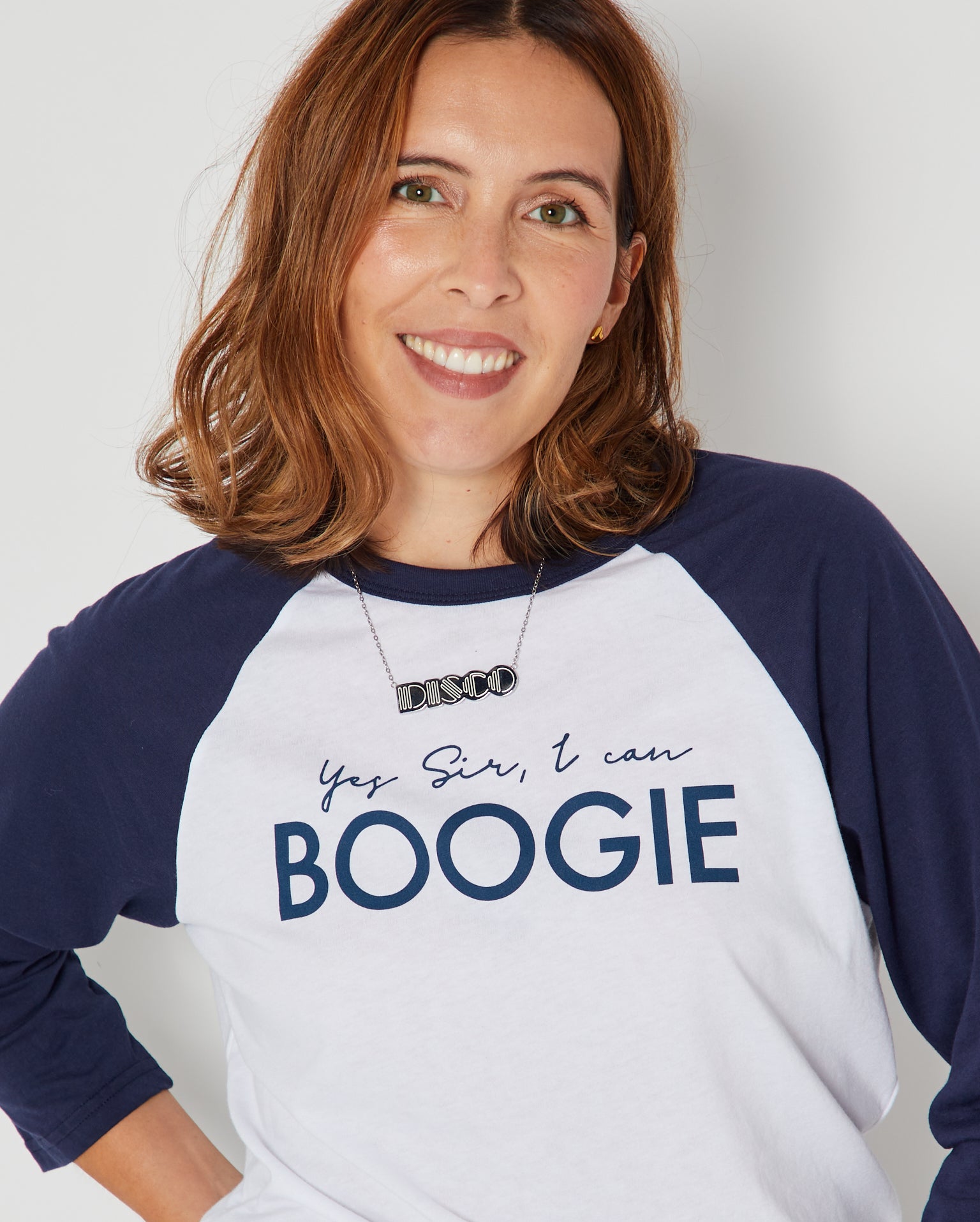 Yes Sir I Can Boogie Raglan Tshirt Navy & White