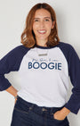 yes sir I can boogie raglan baseball tshirt mosel shot showing full top and DISCO silver necklace