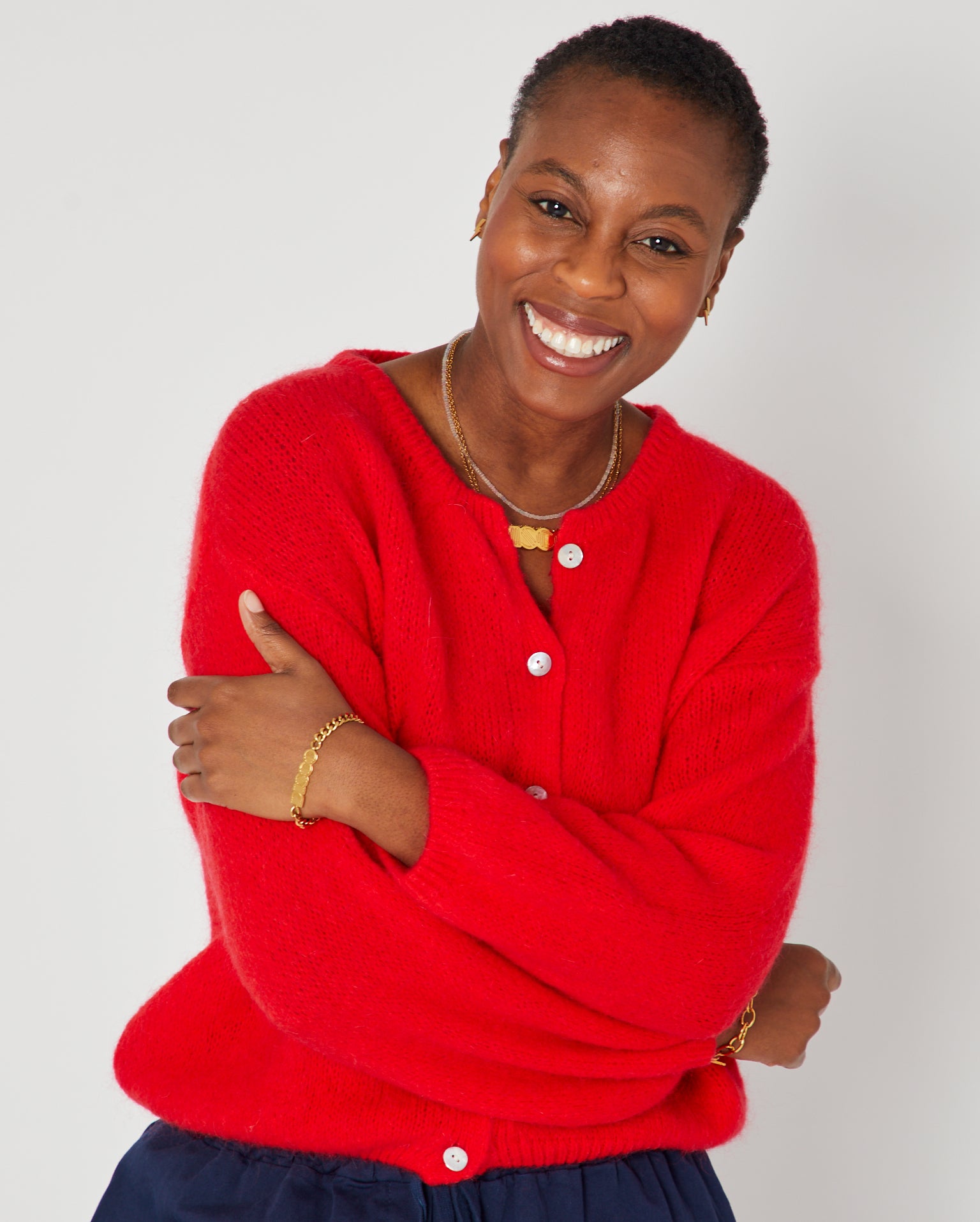 Red Round Neck Cardigan