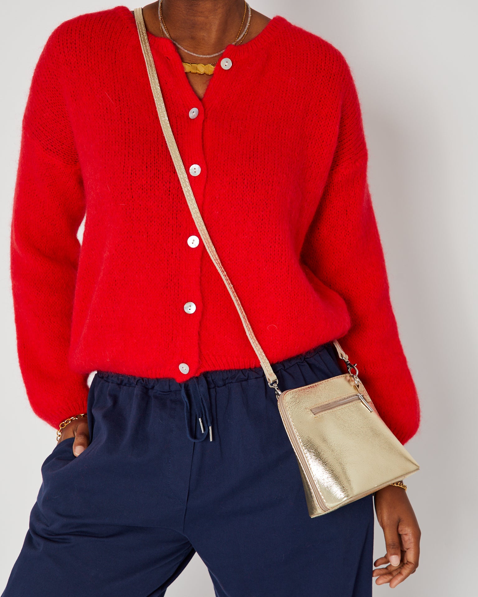 Red Round Neck Cardigan