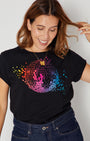Disco Down Candi Tshirt Rainbow tucked into jens shattered mirrorball
