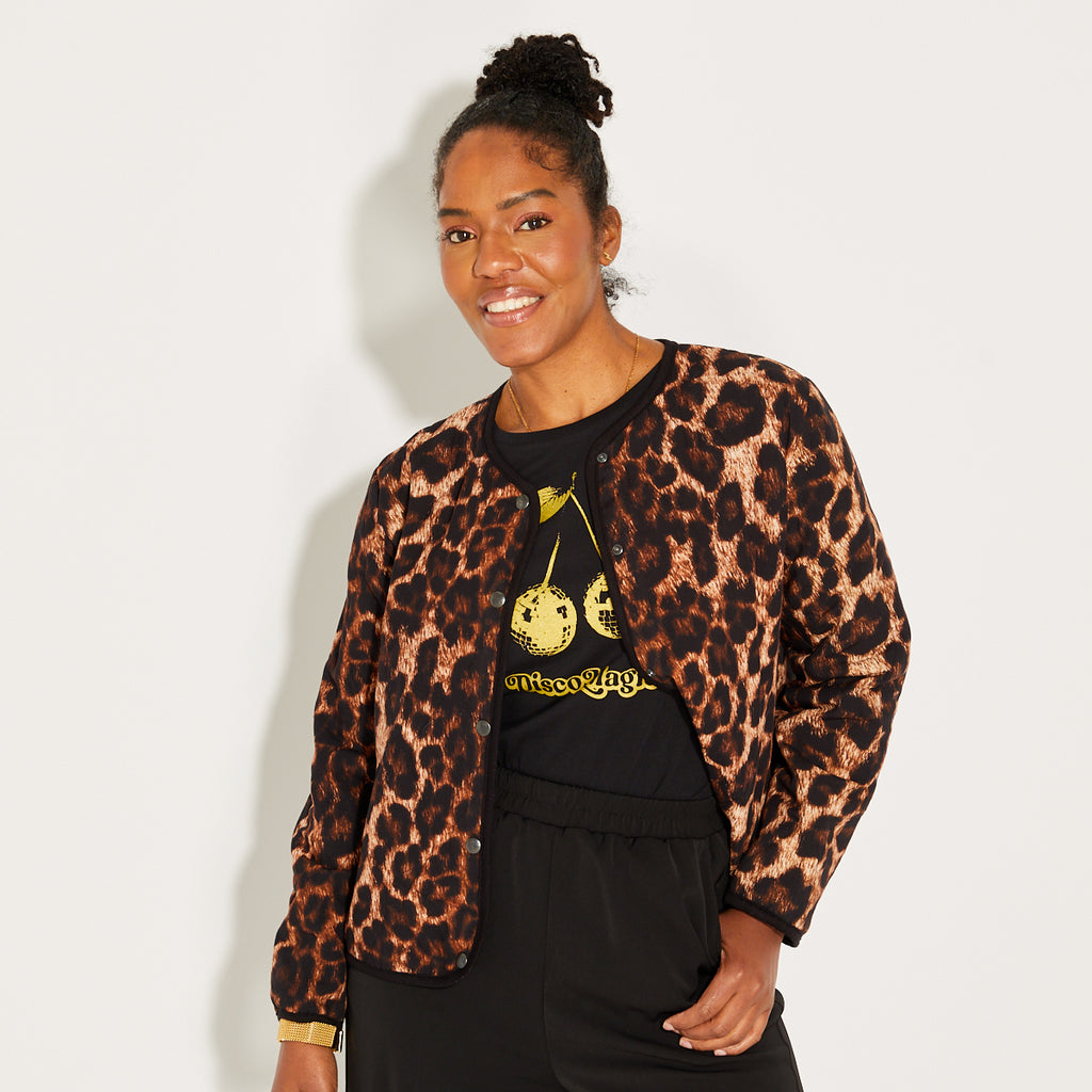 Dark Leopard Print Quilted Jacket