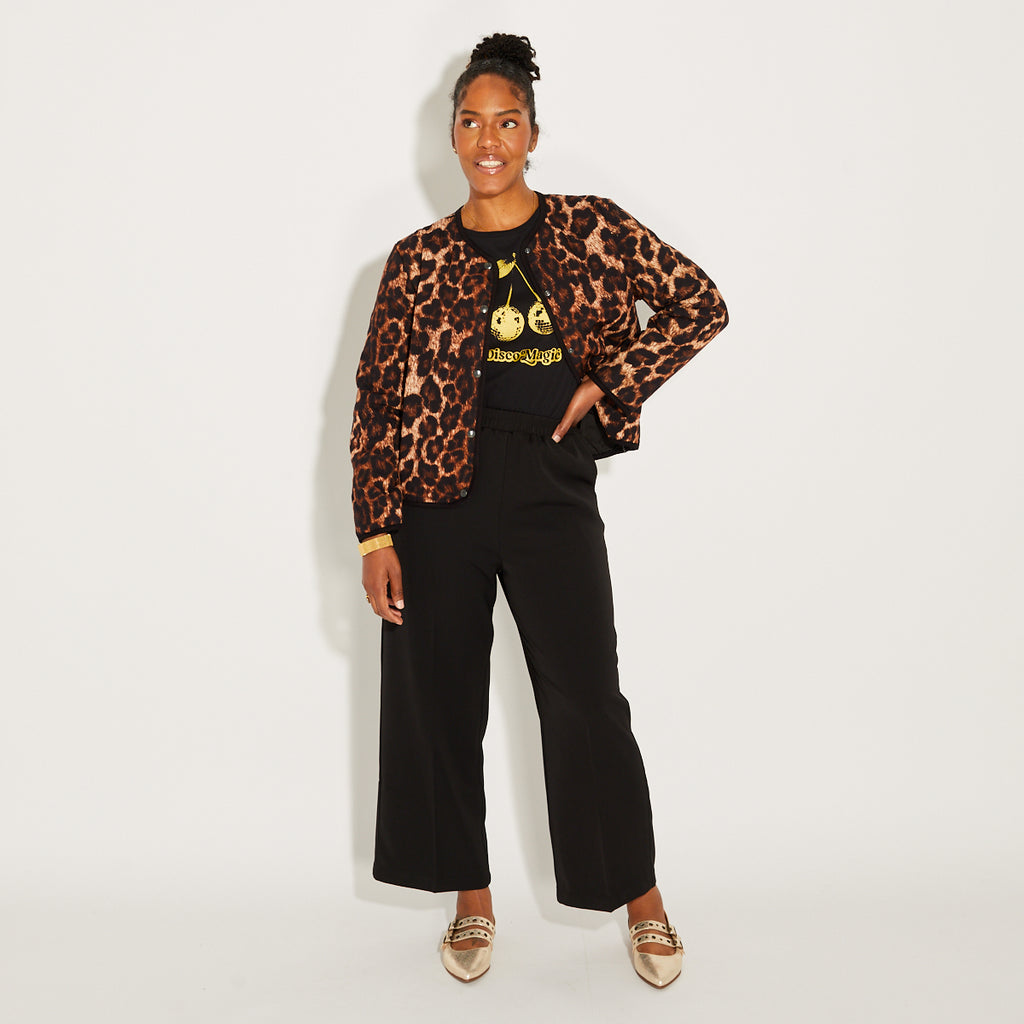 Dark Leopard Print Quilted Jacket