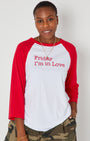 Friday I'm In Love raglan sleeve tshirt in red and wite disko kids