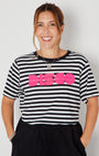 Disco Striped Donna Tshirt Pink with LOVE silver pendant