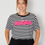 Disco Striped Donna Tshirt Pink with LOVE silver pendant