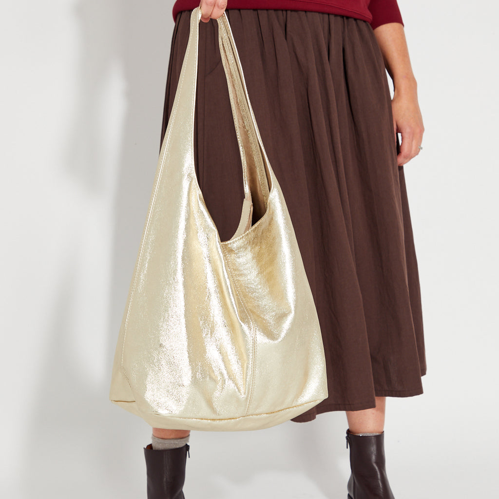 gold slouchy shoulder handbag