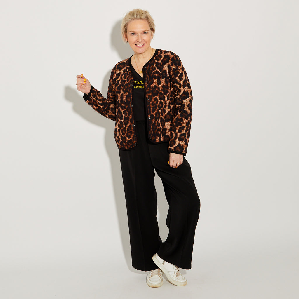 Dark Leopard Print Quilted Jacket