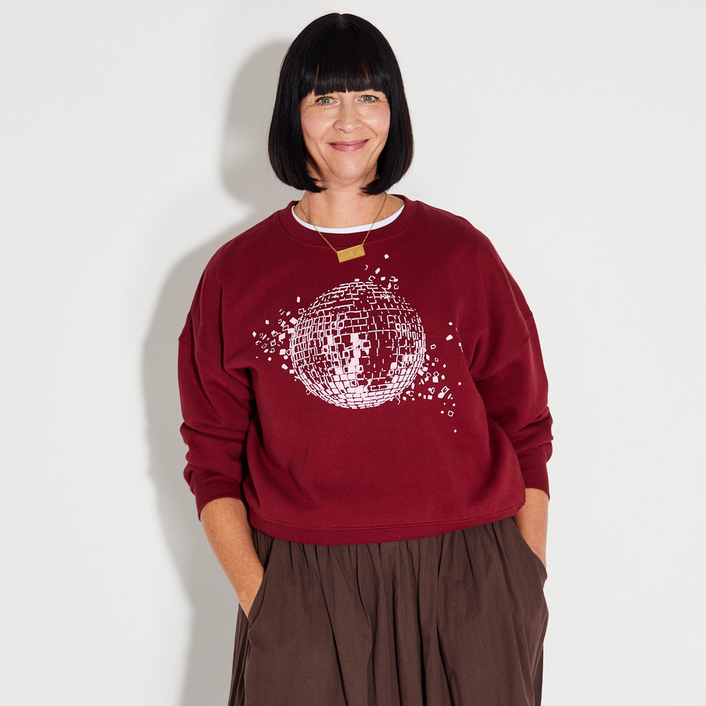 Burgundy Sweatshirt with shattered discoball design - Disco Kids