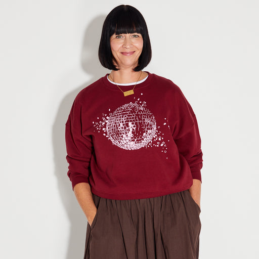 Burgundy Sweatshirt with shattered discoball design - Disco Kids