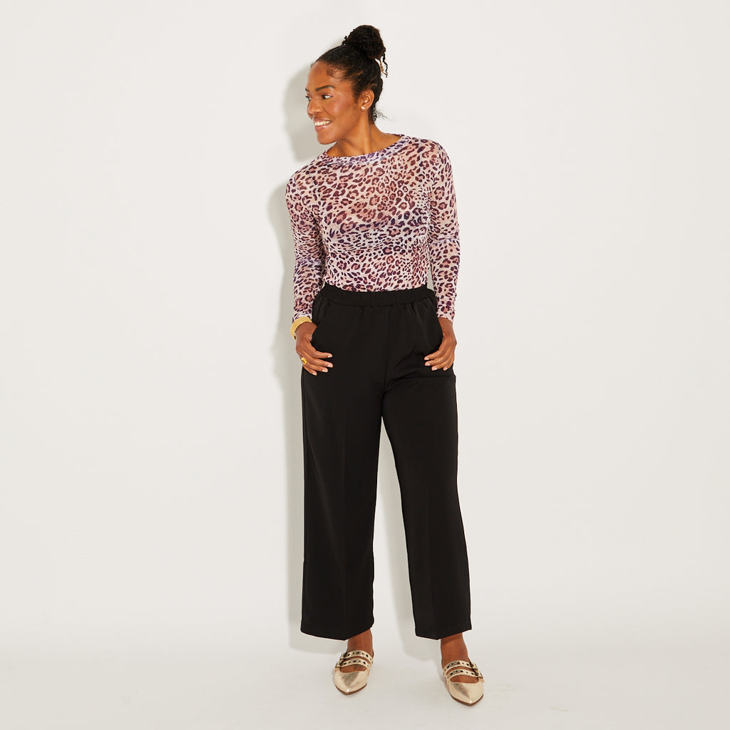 Leopard Print Long Sleeve Mesh Top