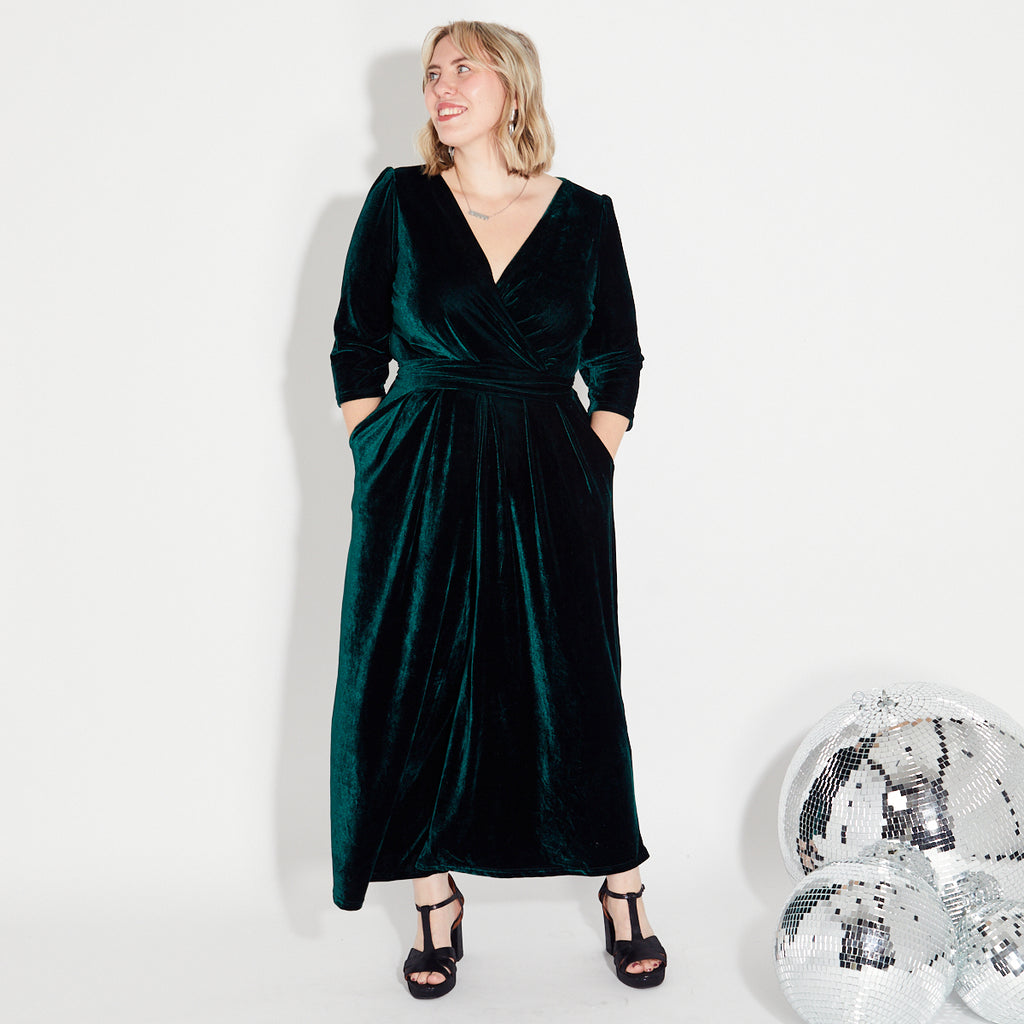 Green Velvet v neck wide leg jumpsuit Disko Kids  Christmas Partywear 