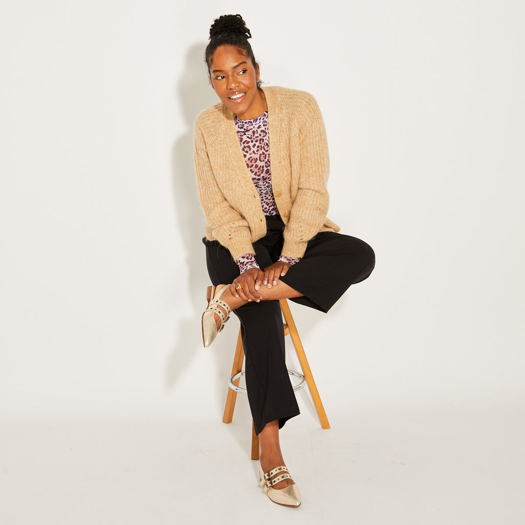 Taupe Knitted V Neck Cardigan