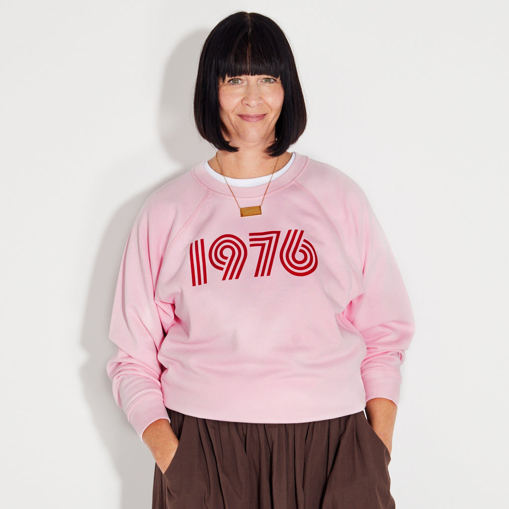 Womens Pink sweatshirt with 1976 red print - Disko Kids