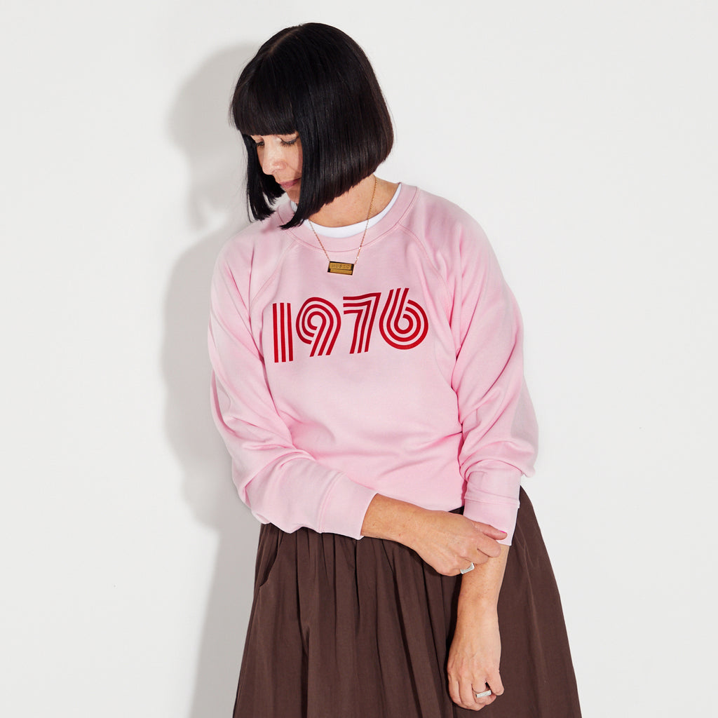 Womens Pink sweatshirt with 1976 red print - Disko Kids
