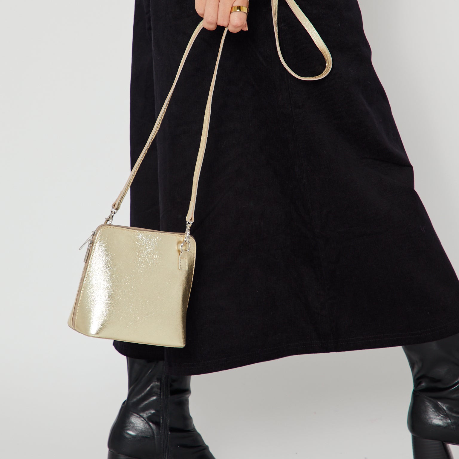 Gold Metallic Leather Crossbody Bag