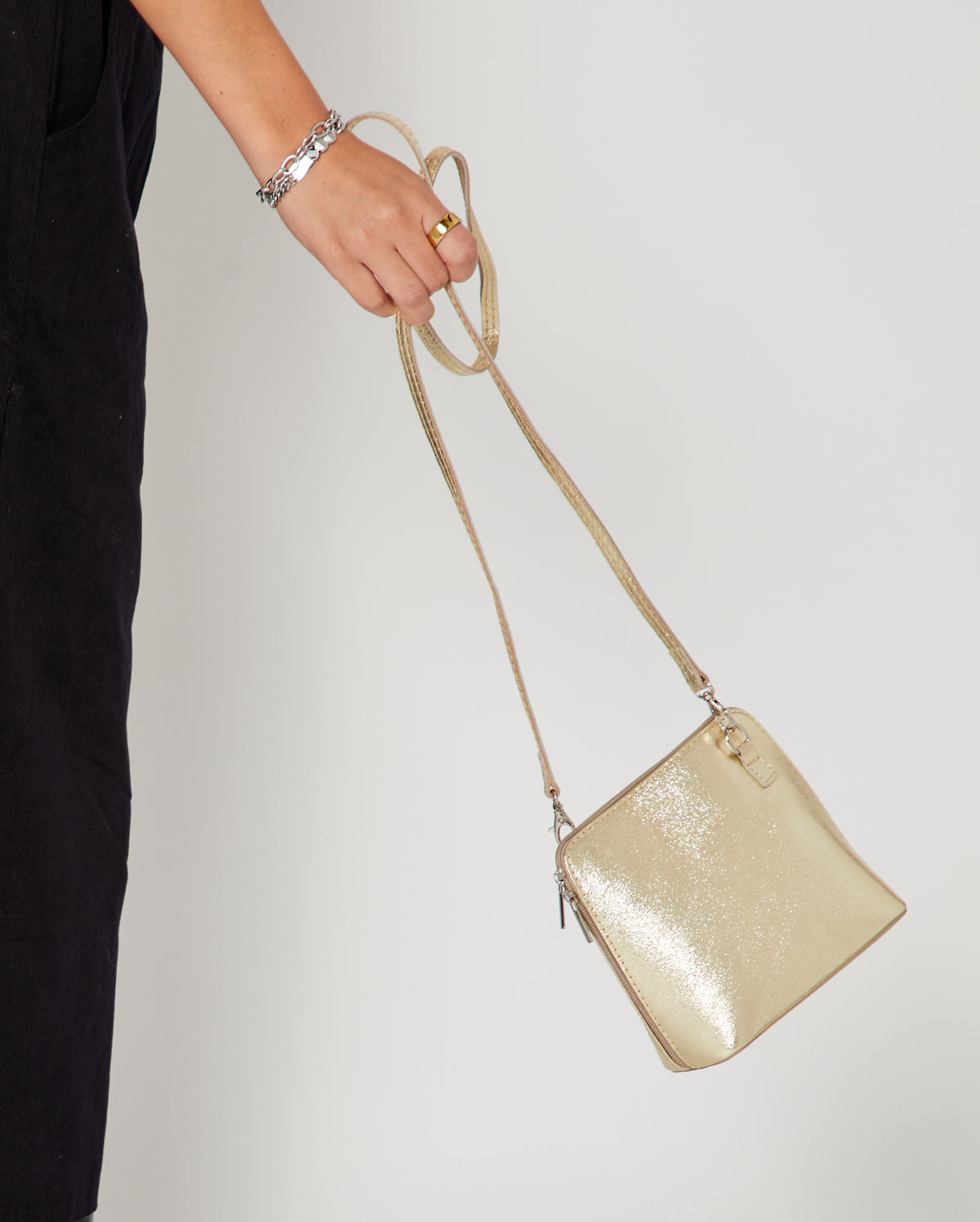 Gold Metallic Leather Crossbody Bag