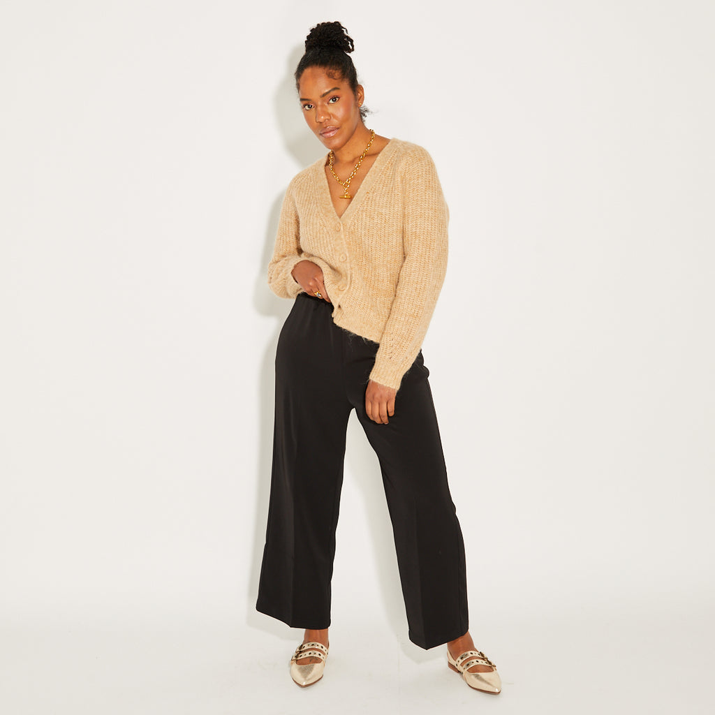 Taupe Knitted V Neck Cardigan
