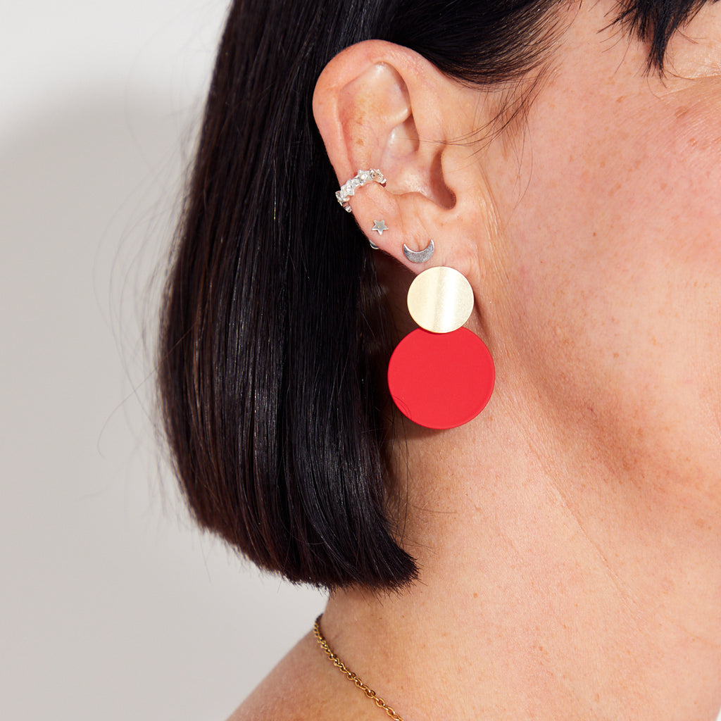 Red and Gold Disc Earrings - Disko Kids