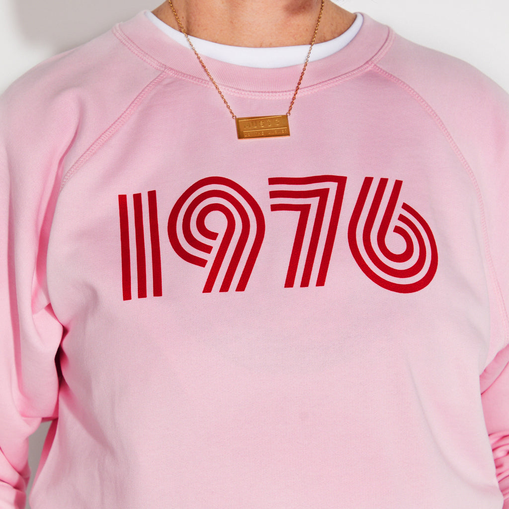 Womens Pink sweatshirt with 1976 red print - Disko Kids