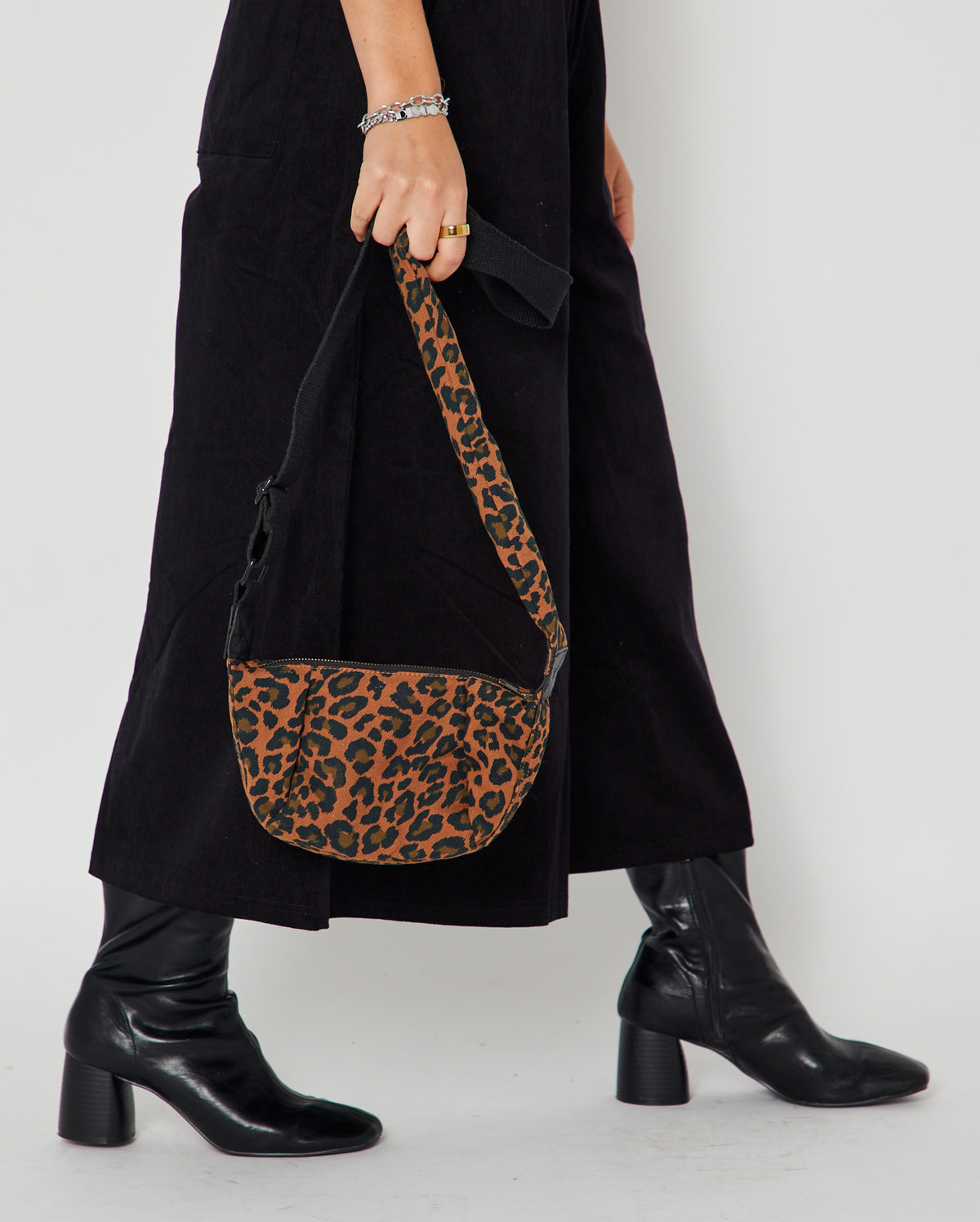 Mini Leopard Print Crossbody Bag with cord culottes and boots