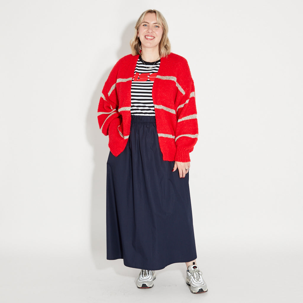 Disco metallic stripe red cardigan 