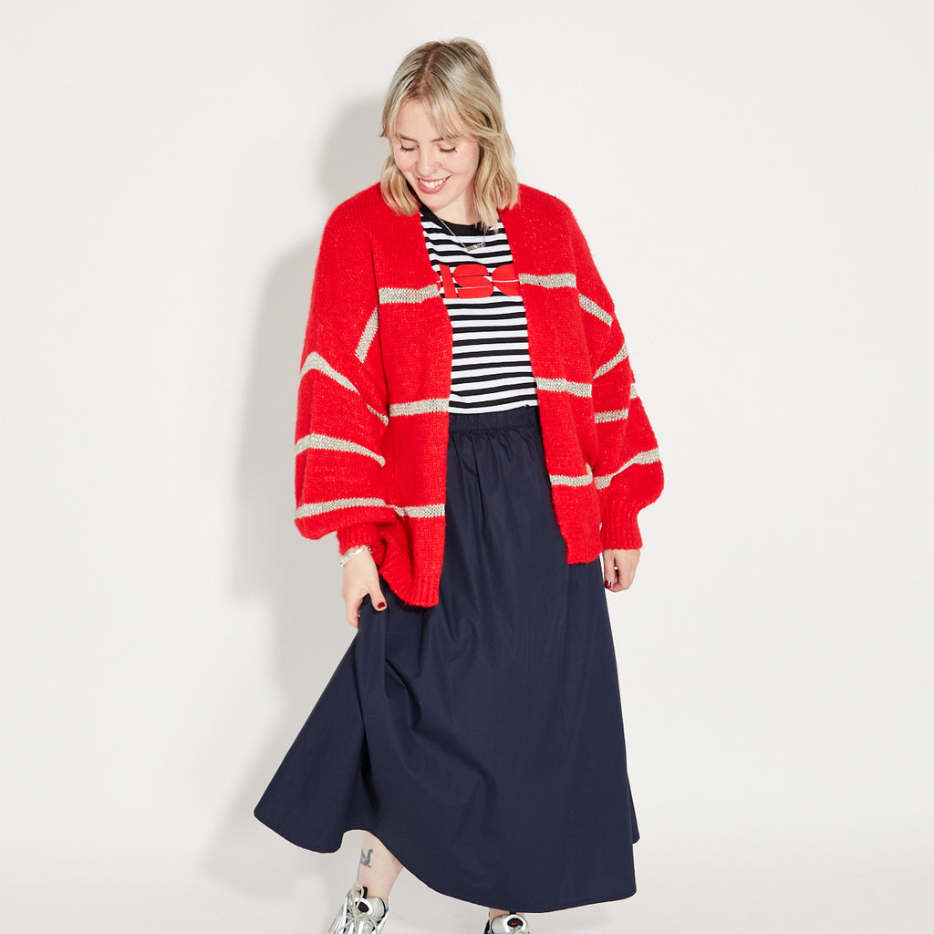 Navy A line Skirt Elasticated Waist Disko Kids red stripe cardian 