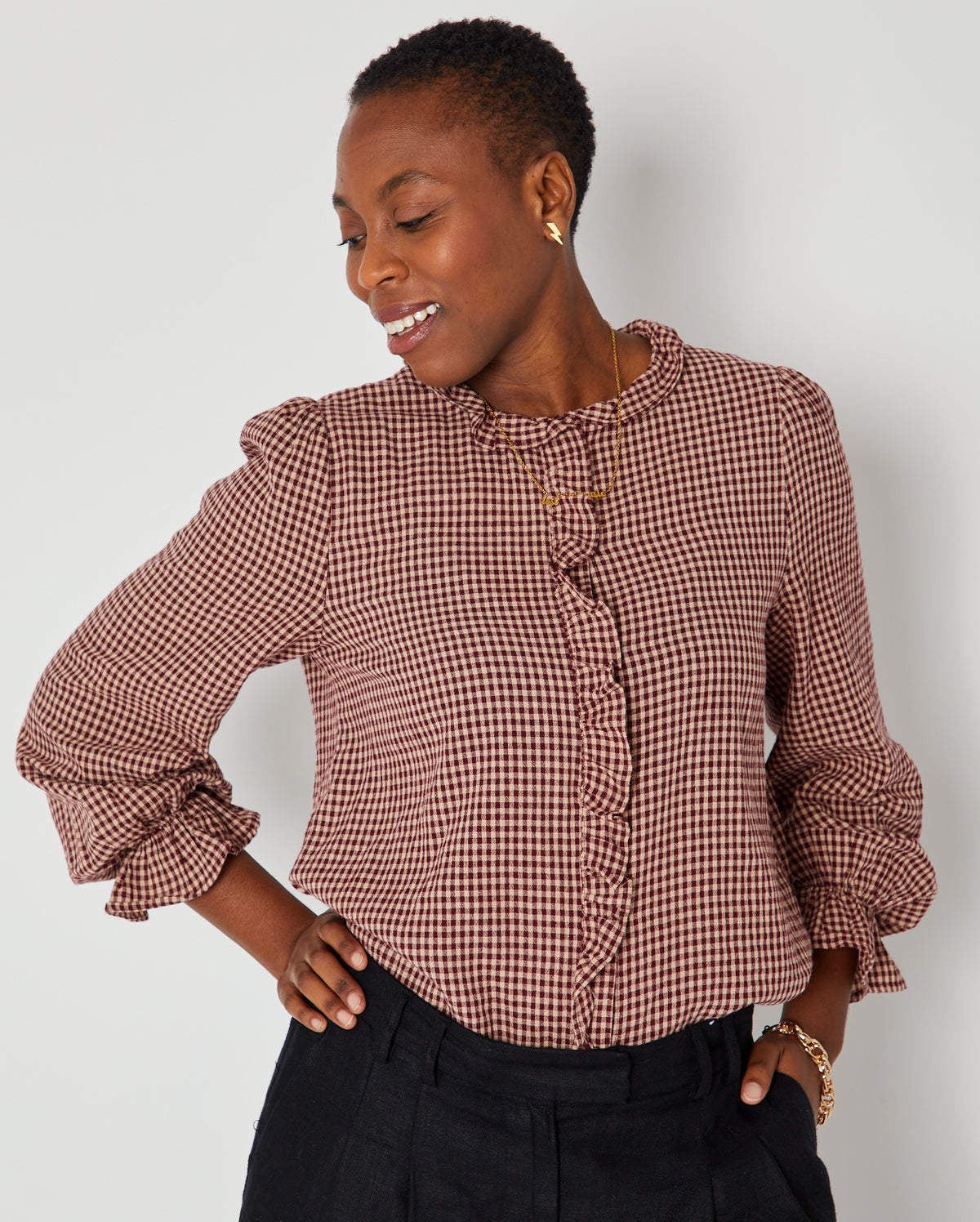 Gingham Ruffle Blouse