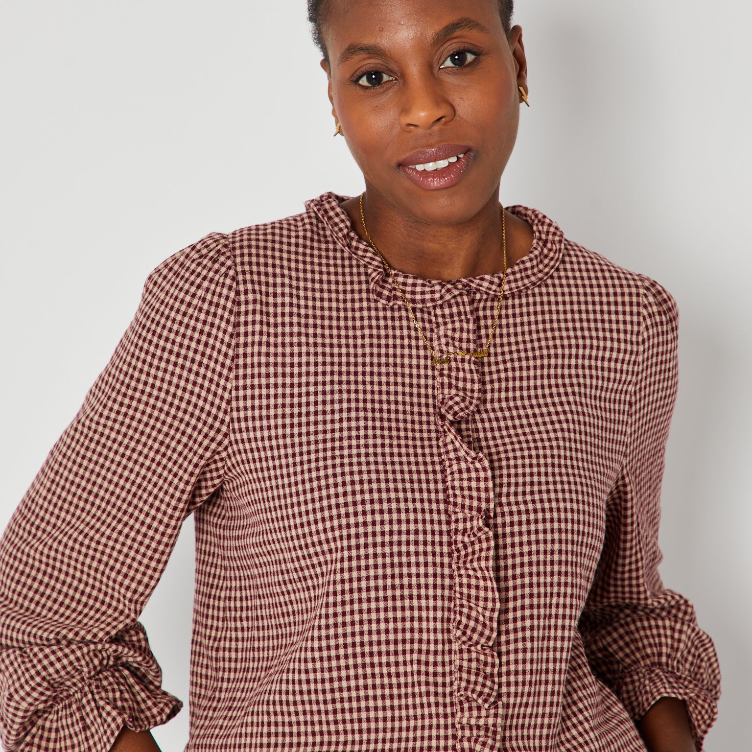 Gingham Ruffle Blouse