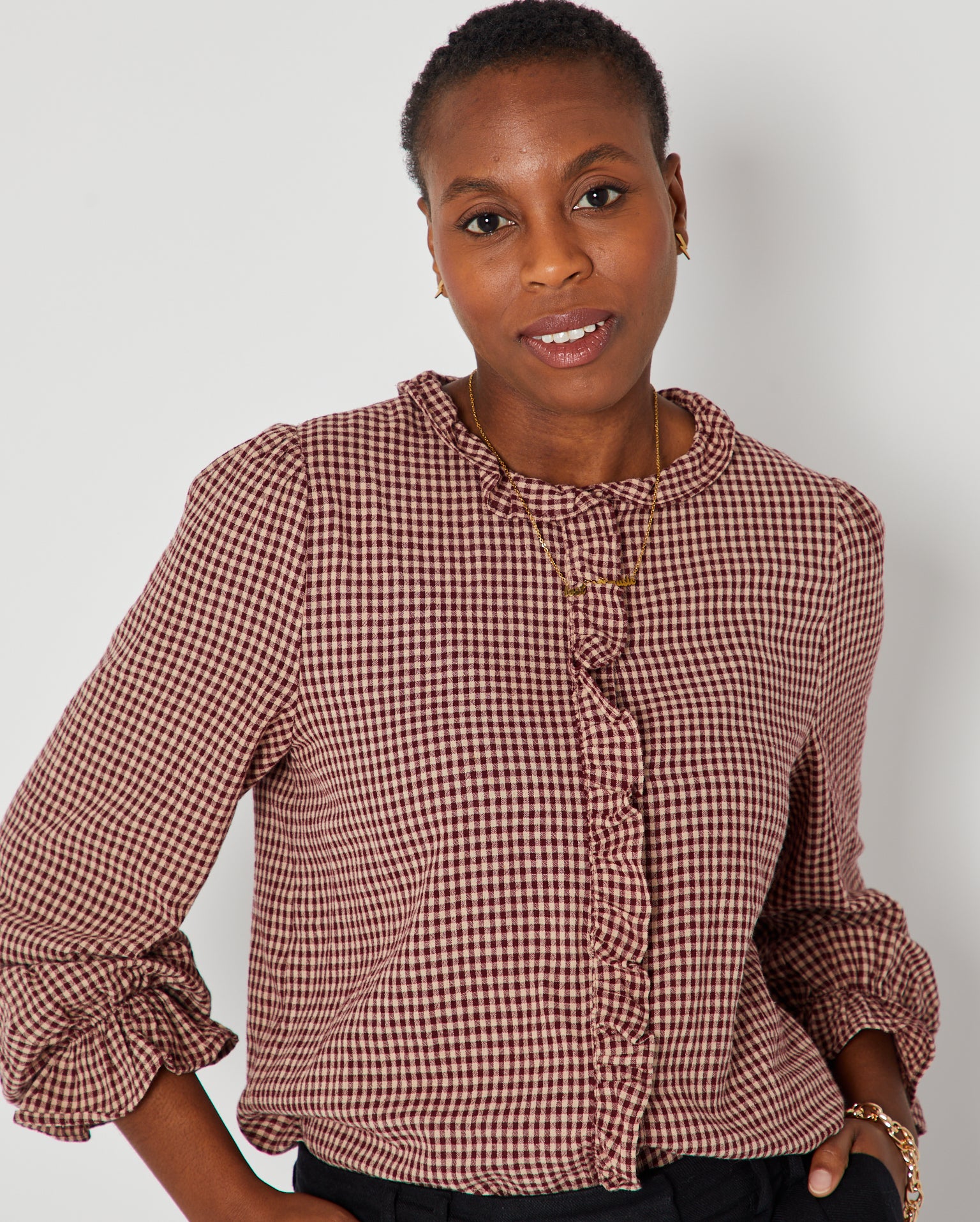 Gingham Ruffle Blouse