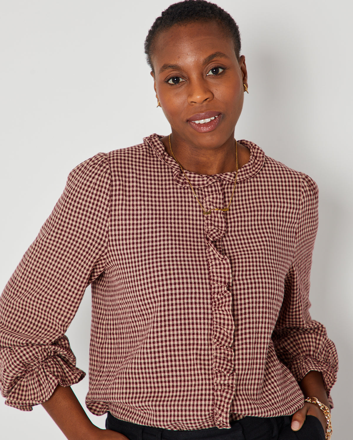 Gingham Ruffle Blouse