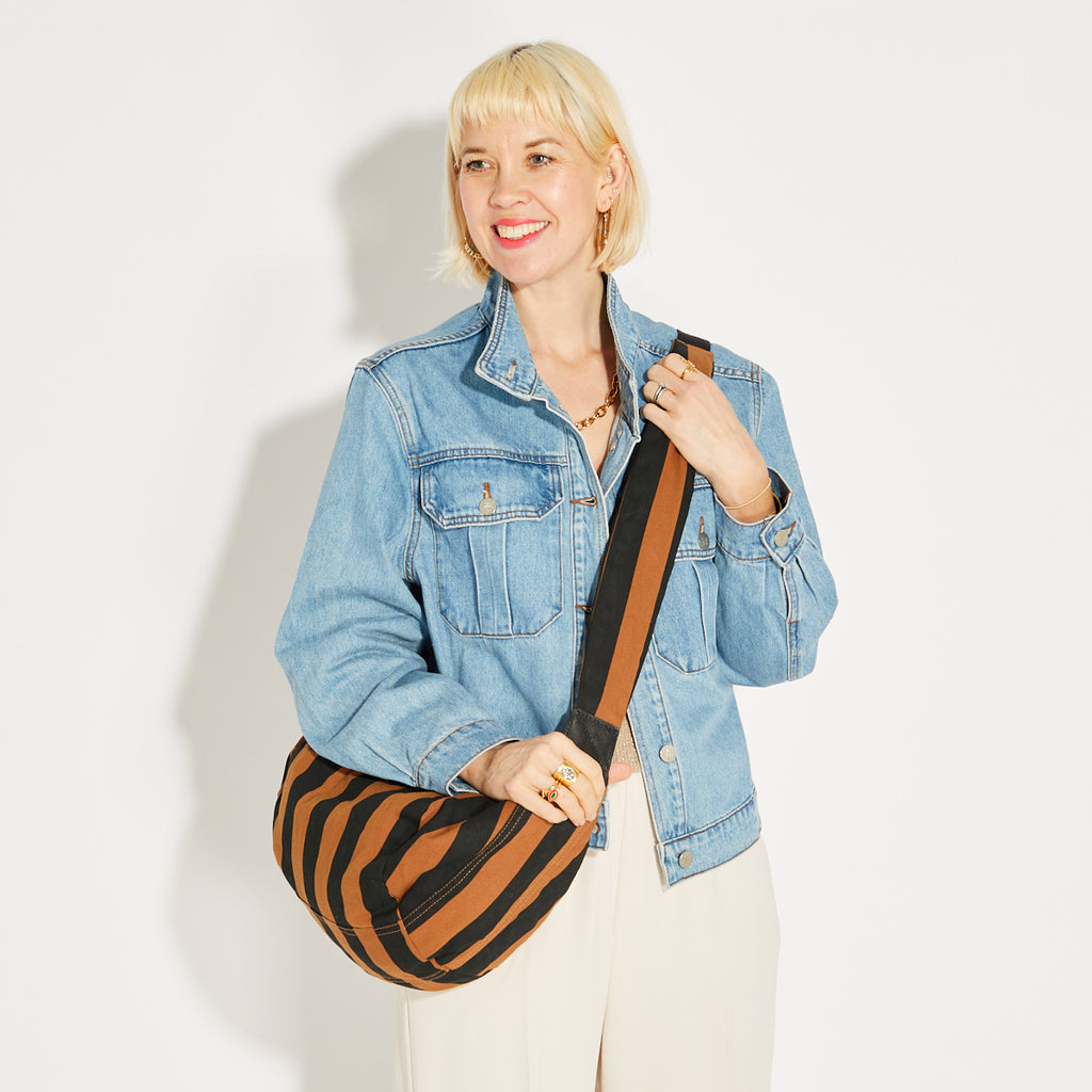Large Stripe Brown Black Crossbody Bag