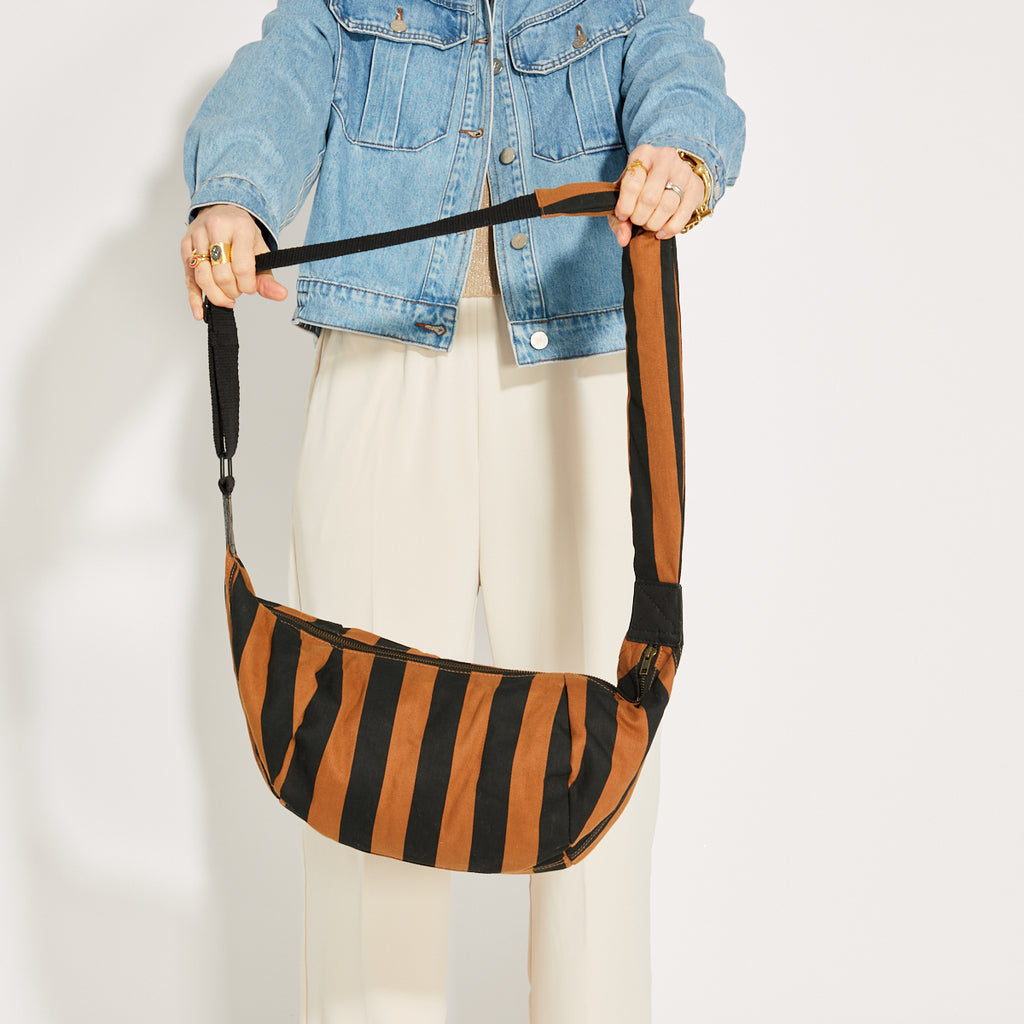 Large Stripe Brown Black Crossbody Bag