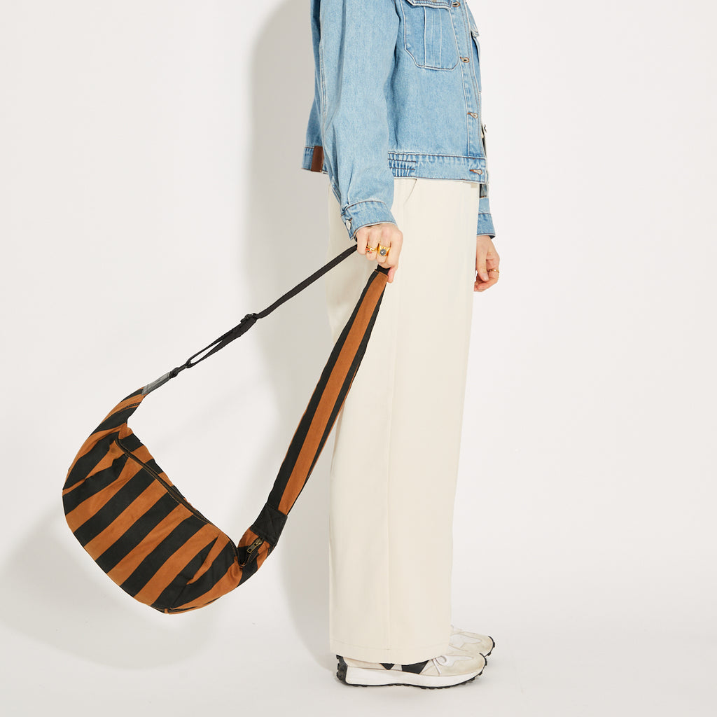 Large Stripe Brown Black Crossbody Bag Length