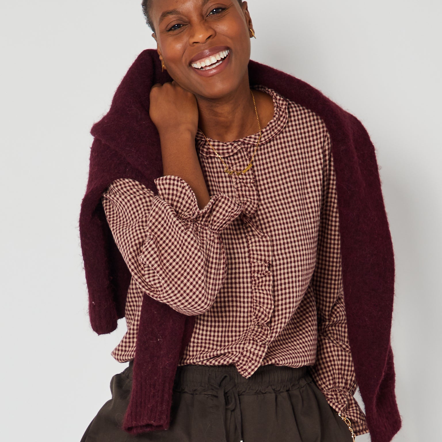 Gingham Ruffle Blouse
