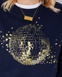 navy sweatshirt with gold graphic discoball on front - disko kids
