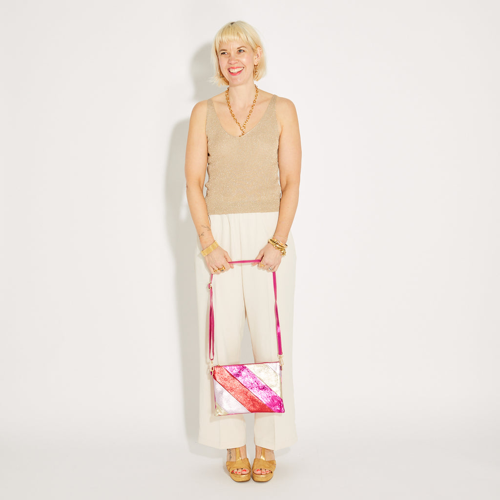 Pink Rainbow Leather Disco Clutch Bag