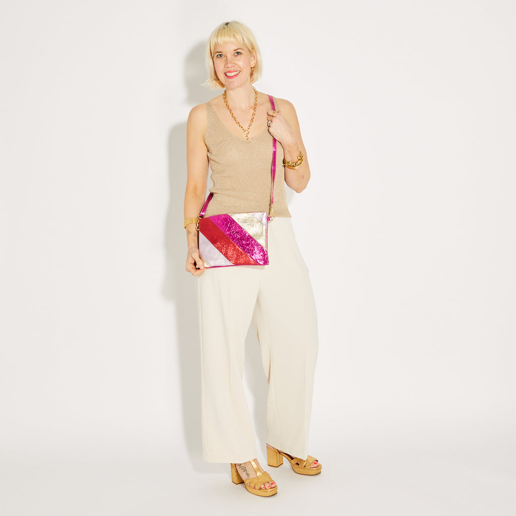Pink Rainbow Leather Disco Clutch Bag Crossbody