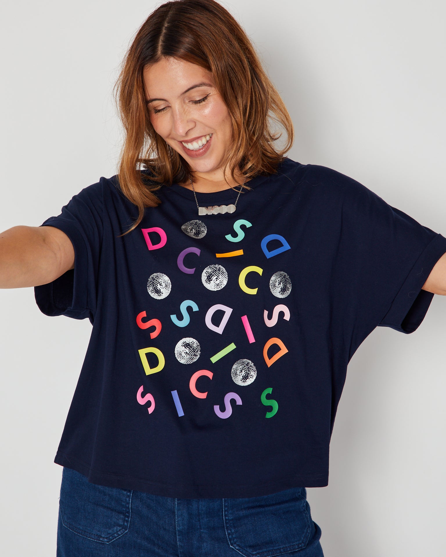 Disco Confetti Aretha Tshirt Navy