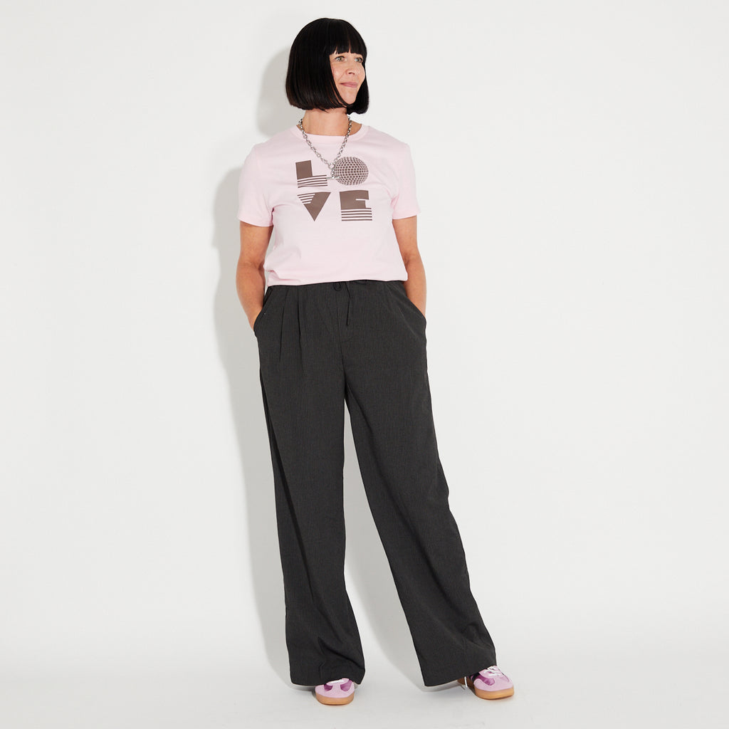 Dark Grey Striped Wide Leg Trousers