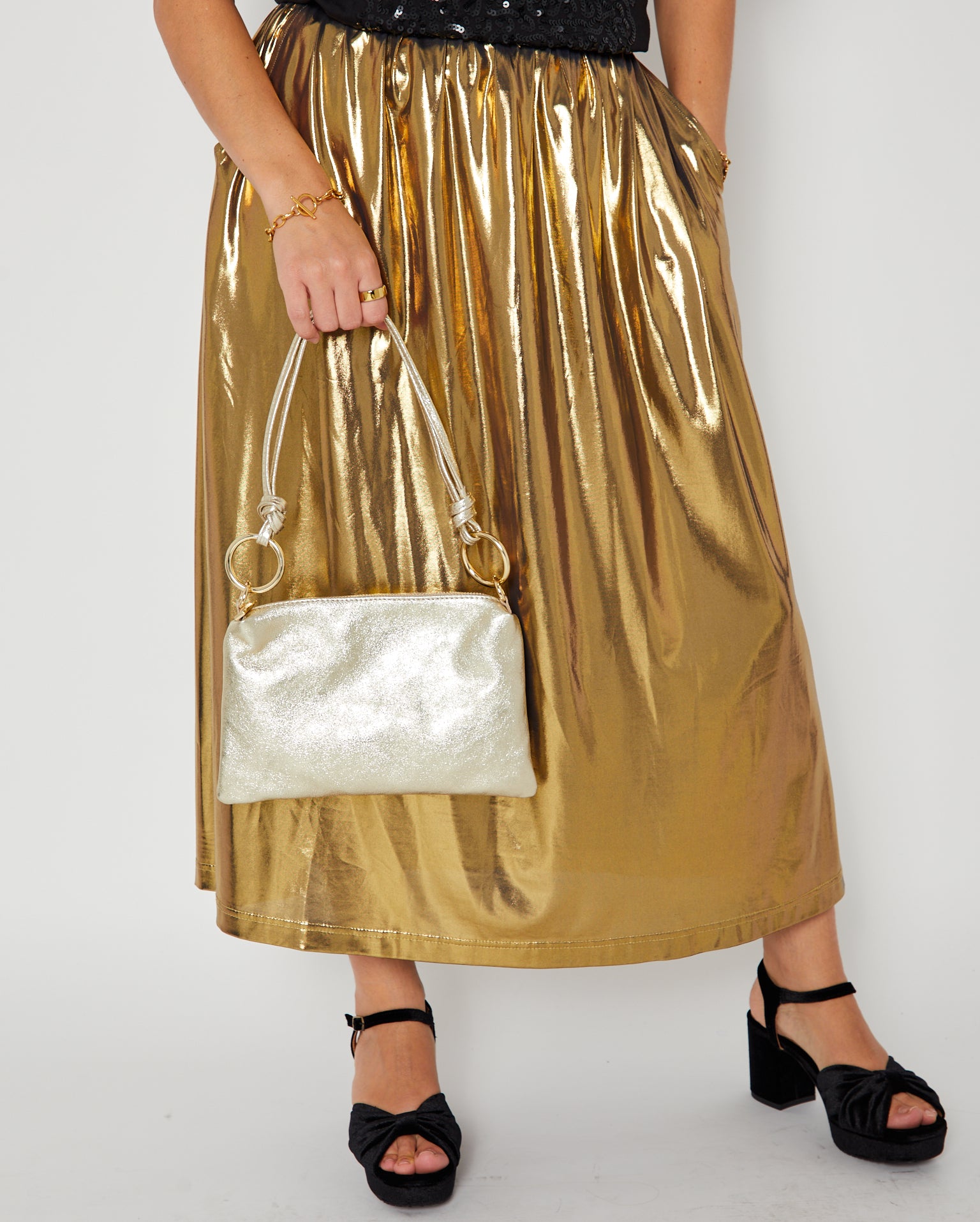 Gold Metallic Leather Small Shoulder Bag