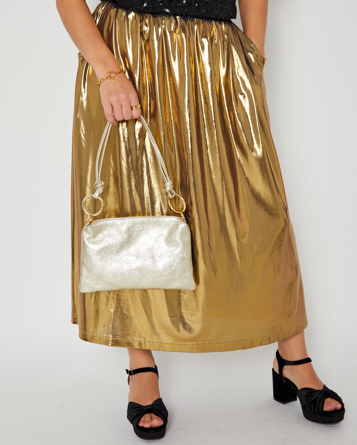 Gold Metallic Leather Small Shoulder Bag