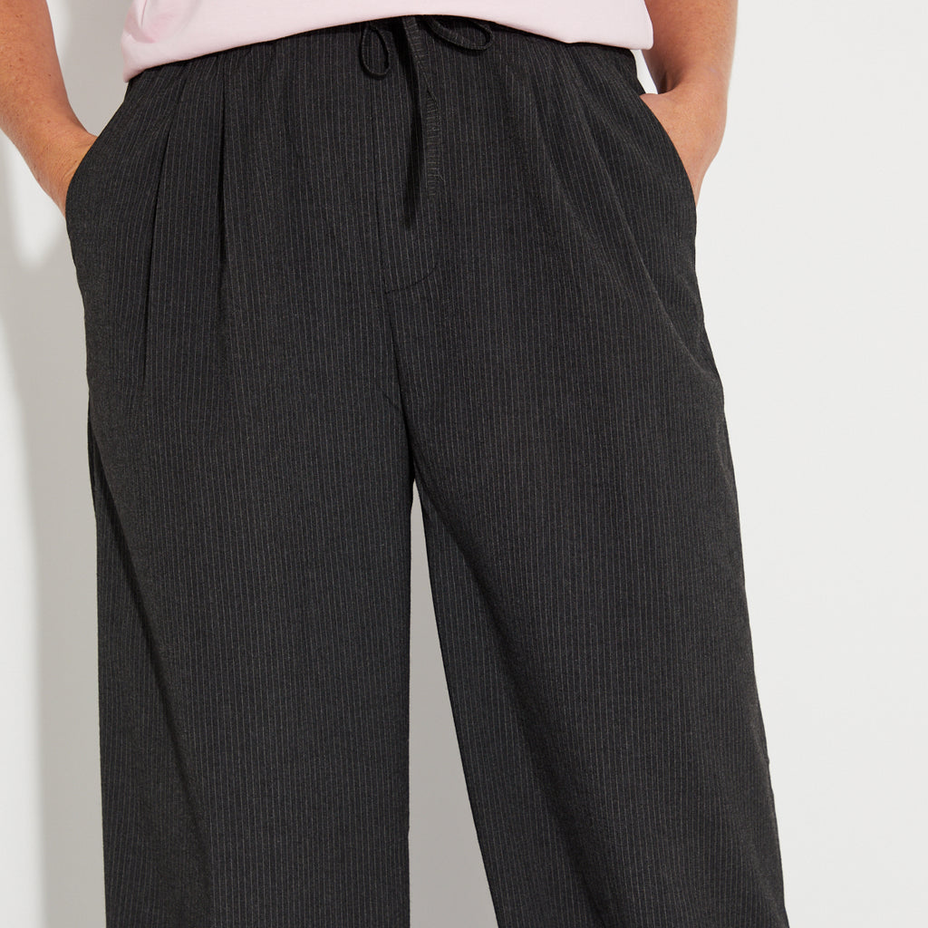 Dark Grey Striped Wide Leg Trousers